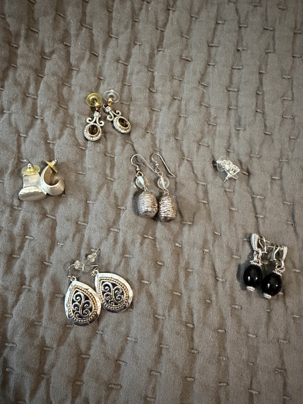 Assorted Silver-Tone Earrings Set with Black Accents